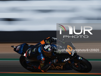 Luca Marini (10) of Italy and Sky Racing Team VR46 Kalex during the qualifying for the MotoGP of Teruel at Motorland Aragon Circuit on Octob...