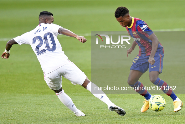 Ansu Fati and Vinicius Junior during the match between FC Barcelona and Real Madrid CF, corresponding to the week 7 of the Liga Santander, p...