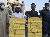 People from the General Students Bangladesh organisation protest against the printing of satirical sketches of the Prophet Mohammed by Frenc...