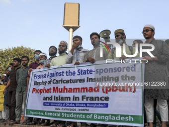 People from the General Students Bangladesh organisation protest against the printing of satirical sketches of the Prophet Mohammed by Frenc...