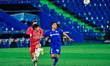 Jesus Vallejo and Jaime Mata during La Liga match between Getafe CF and Granada CF at Coli...