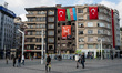 People celebrate the Republic Day of Turkey with Turkish flags and photos of Ataturk on Oc...