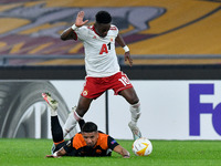 Bradley Mazikou of CSKA-Sofia and Bruno Peres of AS Roma compete for the ball during the UEFA Europa League Group A stage match between AS R...