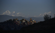 Clear skies along with the Uma Maheshwor Temple and mountain ranges seen from Kirtipur, Ka...