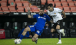 Erick Cathriel Cabaco  of Getafe CF (L) and Maxi Gomez  of Valencia CF    during  spanish...