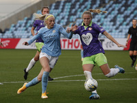 Citys Chloe Kelly battles with Bristols Yana Daniels   during the Barclays FA Women's Super League match between Manchester City and Bristol...
