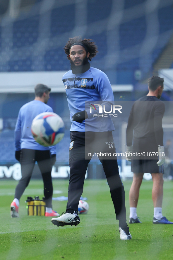Isaiah Brown of Sheffield Wednesday shoots in the warm up before the Sky Bet Championship match between Sheffield Wednesday and Millwall at...