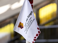 Least We Forget tribute flag in honour of remembrance Suday for today’s Sky Bet Championship match between Watford and Coventry City at Vica...