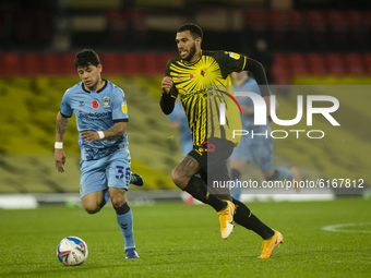 Etienne Capoue of Watford and Gustavo Hamer of Coventry City  during the Sky Bet Championship match between Watford and Coventry City at Vic...