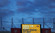  A general view of the COVID signage during the FA Cup match between Sunderland and Mansf...