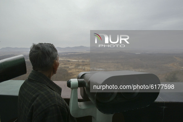 Visitor look demilitarized zone and North Korean gaepung vill, view from Odusan military observation post in Paju, South Korea on Feb 15, 20...