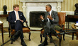 United States President Barack Obama (R) meets with King Willem-Alexander (C) and the Quee...