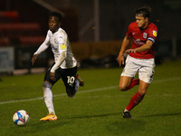  Boro’s Siriki Dembele charges passed Crewes Perry Ng  during the Sky Bet League 1 match between Crewe Alexandra and Peterborough at Alexand...