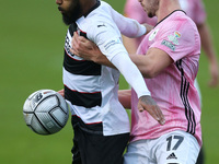 Erico Sousa of Darlington battles with Zak Lilly of AFC Telford  during the Vanarama National League North match between Darlington and AFC...