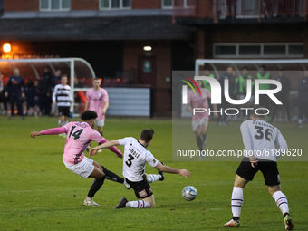 Dominic McHale of AFC Telford  scores their second goal during the Vanarama National League North match between Darlington and AFC Telford U...