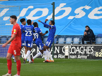  Colchesters Jevani Brown celebrates his first goal during the Sky Bet League 2 match between Colchester United and Leyton Orient at the Wes...