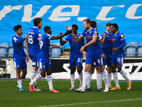 Colchester celebrate their first goal during the Sky Bet League 2 match between Colchester United and Leyton Orient at the Weston Homes Comm...