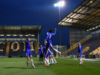 Colchesters Jevani Brown celebrates his second goal with Harry Pelll  during the Sky Bet League 2 match between Colchester United and Leyton...