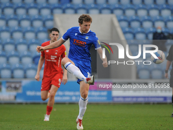  Colchesters Tom Eastman  during the Sky Bet League 2 match between Colchester United and Leyton Orient at the Weston Homes Community Stadiu...