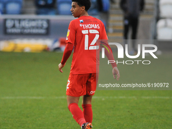 Leyton Orients Jordan Thomas during the Sky Bet League 2 match between Colchester United and Leyton Orient at the Weston Homes Community Sta...