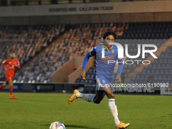 Colchesters Jevani Brown  during the Sky Bet League 2 match between Colchester United and Leyton Orient at the Weston Homes Community Stadiu...