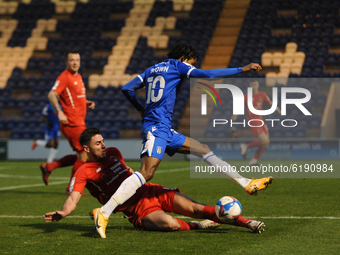 Leyton Orients Daniel Happe with well timed tackle on Colchesters Jevani Brown  during the Sky Bet League 2 match between Colchester United...