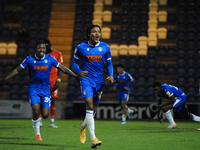Colchesters Jevani Brown scores his second goal during the Sky Bet League 2 match between Colchester United and Leyton Orient at the Weston...