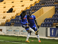 Colchesters Jevani Brown celebrates his second goal    during the Sky Bet League 2 match between Colchester United and Leyton Orient at the...