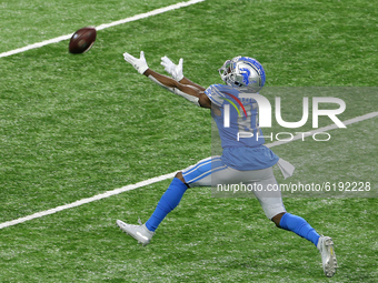 Wide receiver Quintez Cephus (87) of the Detroit Lions attempts to catch a pass during the second half of an NFL football game between the W...