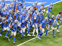 The Detroit Lions players take to the field ahead of the first half of an NFL football game between the Washington Football Team and the Det...