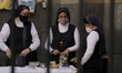 Three nuns outside a church on the Madero corridor in the Zócalo of Mexico City as part of...