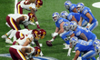 Center Frank Ragnow (77) of the Detroit Lions prepares to snap the ball during the first h...