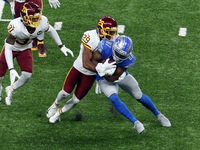 Wide receiver Quintez Cephus (87) of the Detroit Lions is taken down by cornerback Kendall Fuller (29) of the Washington Football Team durin...
