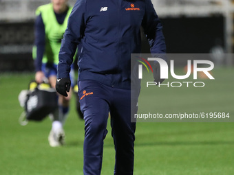   Ross Turnbull the Hartlepool goalkeeping coaching during the Vanarama National League match between Hartlepool United and Wrexham at Victo...