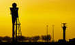 Dawn and sunrise golden hour with warm magic hour sky colors at Amsterdam Schiphol AMS EHA...