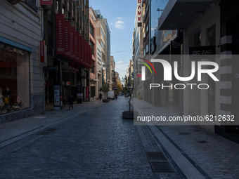 Ermou street is empty due to lockdown, in Athens, Greece, on November 23, 2020 amid teh Covid-19 pandemic. (