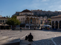Monastiraki is a place of meeting. Now is empty of people due to covid19 and the second lockdown in Athens, in Athens, Greece, on November 2...