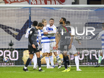 QPRs Lyndon Dykes scores a penalty & celebrates woth team-mates during the Sky Bet Championship match between Queens Park Rangers and Rother...