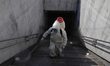 Sanitization of the exterior of a Mexico City metro station during the health emergency du...