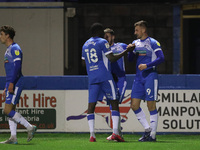   Scott Quigley of Barrow celebrates after scoring their first goal during the Sky Bet League 2 match between Barrow and Oldham Athletic at...