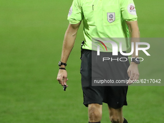 The match referee Declan Bourne during the Sky Bet League 2 match between Barrow and Oldham Athletic at the Holker Street, Barrow-in-Furness...