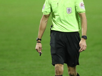 The match referee Declan Bourne during the Sky Bet League 2 match between Barrow and Oldham Athletic at the Holker Street, Barrow-in-Furness...