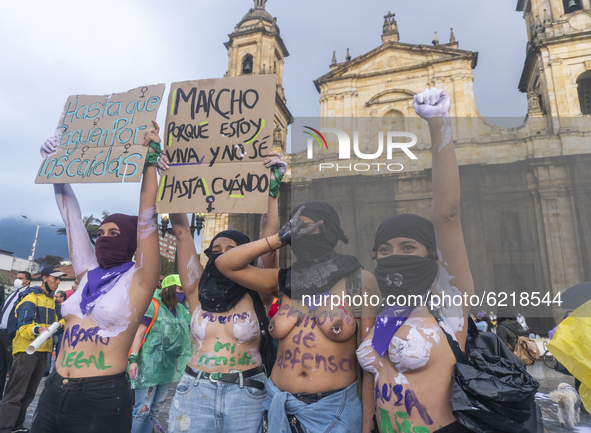 Some women participate in the Day of non-violence against women in Bogota, Colombia, on November 25, 2020 