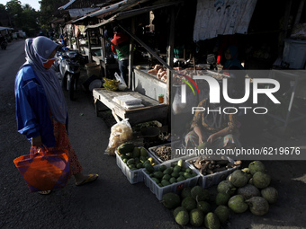 The morning activities of local residents at Butuh traditional market, Yogyakarta province, about 14 kilometers from the summit of mount Mer...