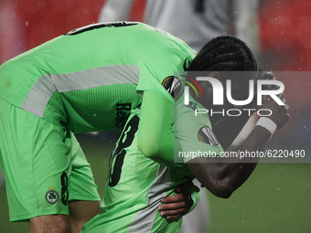 Ernest Asante of Omonoia celebrates after scoring his sides first goal during the UEFA Europa League Group E stage match between Granada CF...