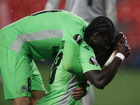 Ernest Asante of Omonoia celebrates after scoring his sides first goal during the UEFA Europa League Group E stage match between Granada CF...