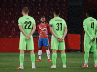 Luis Suarez of Granada during a monent of silence in memory of Diego Armando Maradona prior to the UEFA Europa League Group E stage match be...