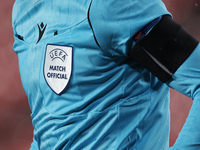 Referee's black armband in memory of Diego Armando Maradona during the UEFA Europa League Group E stage match between Granada CF and AC Omon...