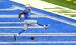 Detroit Lions running back Adrian Peterson (28) reacts after making a touchdown during the...