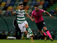 Andraz Sporar of Sporting CP (L) vies with Steven Vitoria of Moreirense FC during the Portuguese League football match between Sporting CP a...